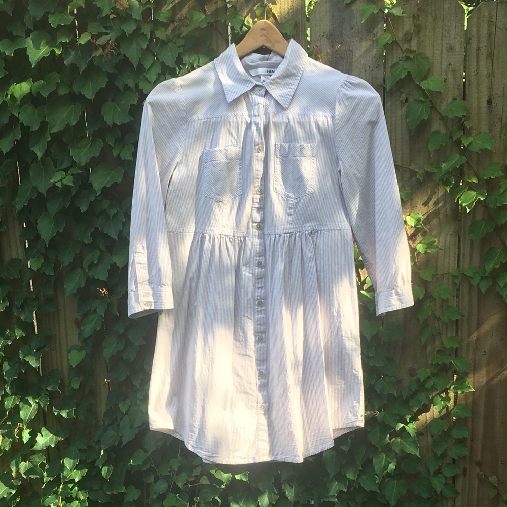 H&M Women's Shirtdress Gray/White Stripe Size 4
